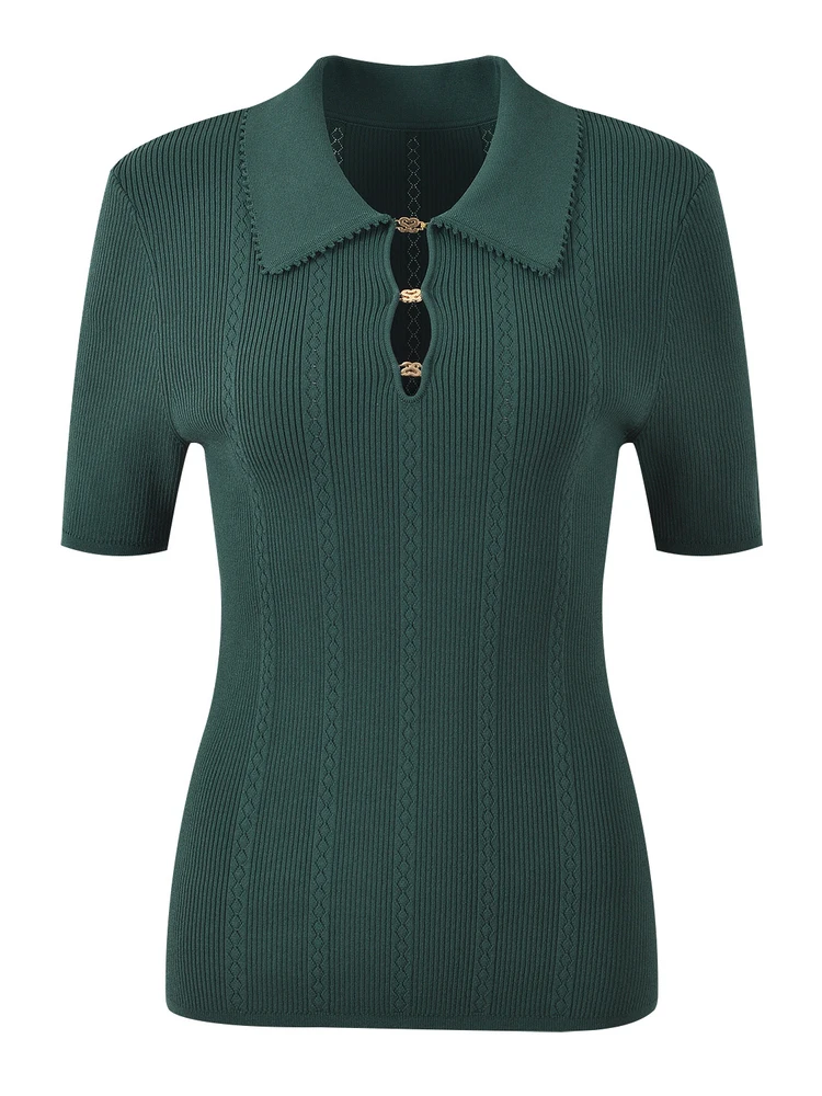 Ele European Sle ort Sve Turtlene Slim Fiteeni-Khaki レースアップ メタル チェーン デザイン ニット トップス 女性用