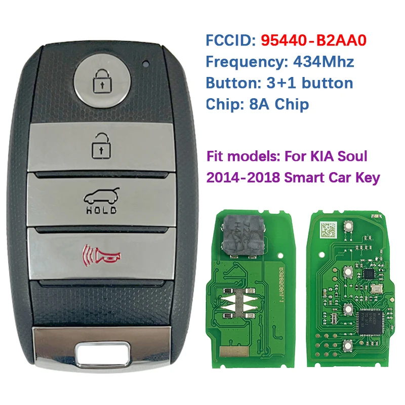 

CN051286 Послепродажный смарт-ключ, пульт дистанционного управления, чип 8А, 433 МГц, FCC 95440-B2AA0, брелок управления приближениями для KIA Soul 2014-2018