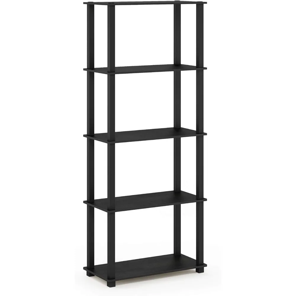 Furinno Turn-N-Tube 5-Tier Multipurpose Shelf / Display Rack / Storage Shelf / Bookshelf, Square Tubes, Americano/Black