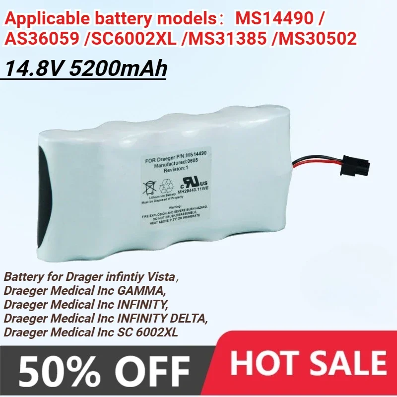 SWZY 5200mAh Battery for Drager Monitor Infinity Gamma MS14490 AS36059 SC6002XL MS31385 MS30502 Bateria 14.8v Rechargeable Batte