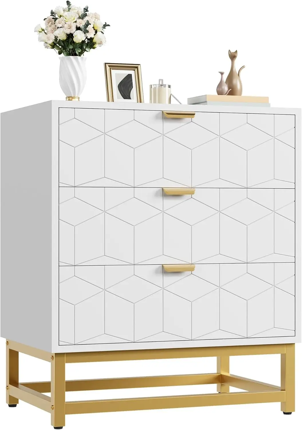 

White Dresser for Bedroom, 3 Drawer Dresser with Metal Legs, Modern Chest Organizer, Sturdy & Easy Assembly