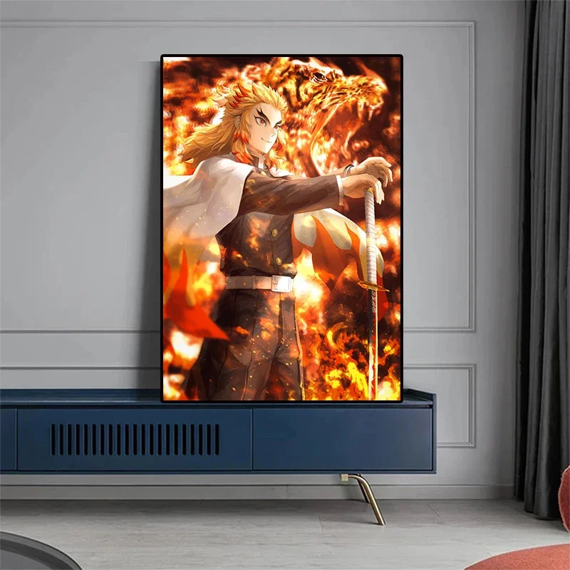 Japan Vintage Anime Posters Demon Slayer Tanjirou Inosuke Comics Aesthetic Canvas Painting For Living Room Decoration