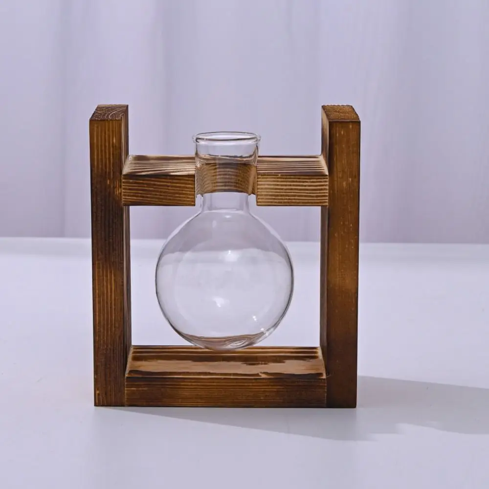 Bonsai Decor Hydroponic Plant Vase Creative Wooden Frame Combination Flower Pot Transparent Tabletop Tray Bonsai Flower Pot