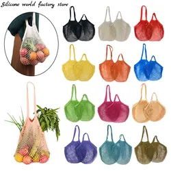 Silicone World 1PC Portable Reusable Grocery Mesh Bag Cotton Shopping Mesh Bags Handheld Shoulder Back Fruit Vegetable Net Bag