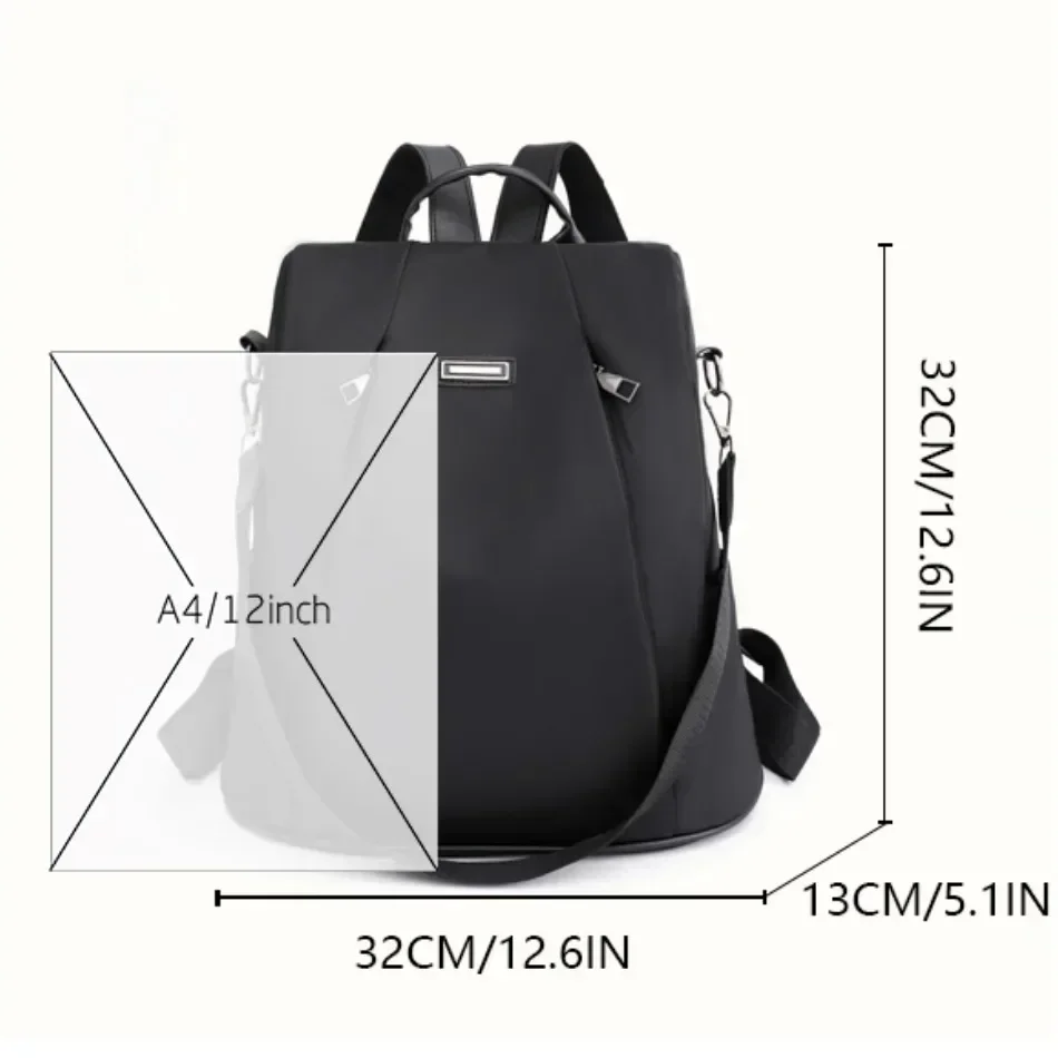 Women\'s Multifunction Anti Theft Backpack Casual Nylon Solid School Bag for Girls Fashion Detachable Strap Travel Shoulder Bag