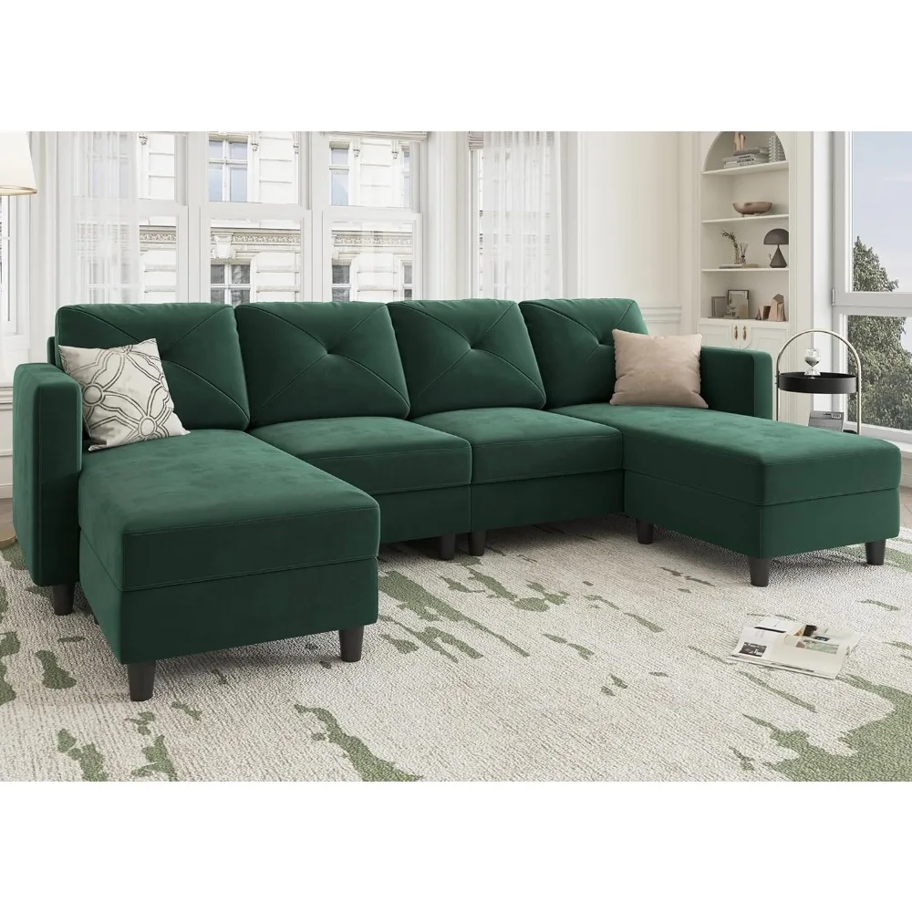 

U Shaped Sectional Sofa set, Convertible Couch with Double Chaises 4 Seat Sofas with Two Ottomans, Living Room Sofa set