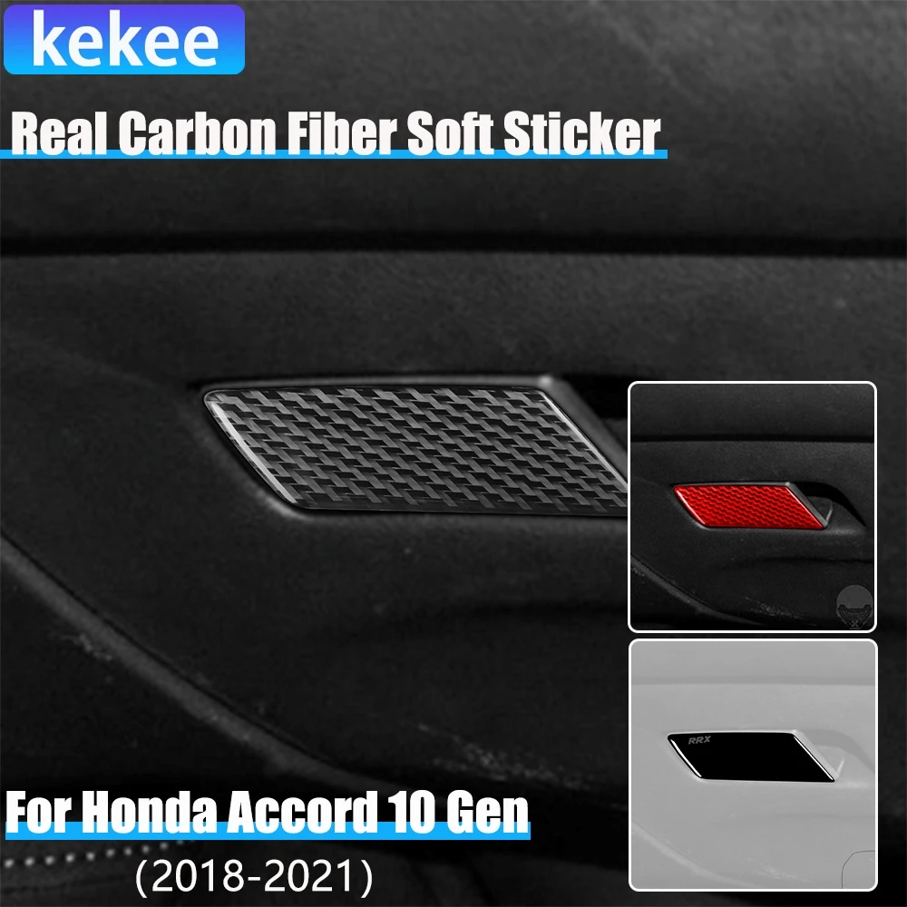 Real Carbon Fiber Car Accessories Glove Storage Handle Decorative Cover Soft Sticker For Honda Accord 10th Gen 2018 2019 2020 21