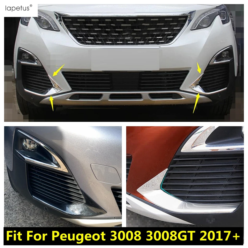 Front Fog Lights Lamp Eyelid Eyebrow Strip Cover Trim ABS Chrome  / Carbon Fiber Accessories For Peugeot 3008 3008GT 2017 - 2023