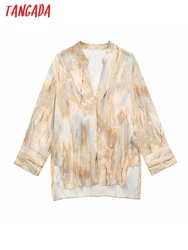 Tangada Women 2023 Tie Dyed Loose Shirts Long Sleeve Female Casual Tops 3H525