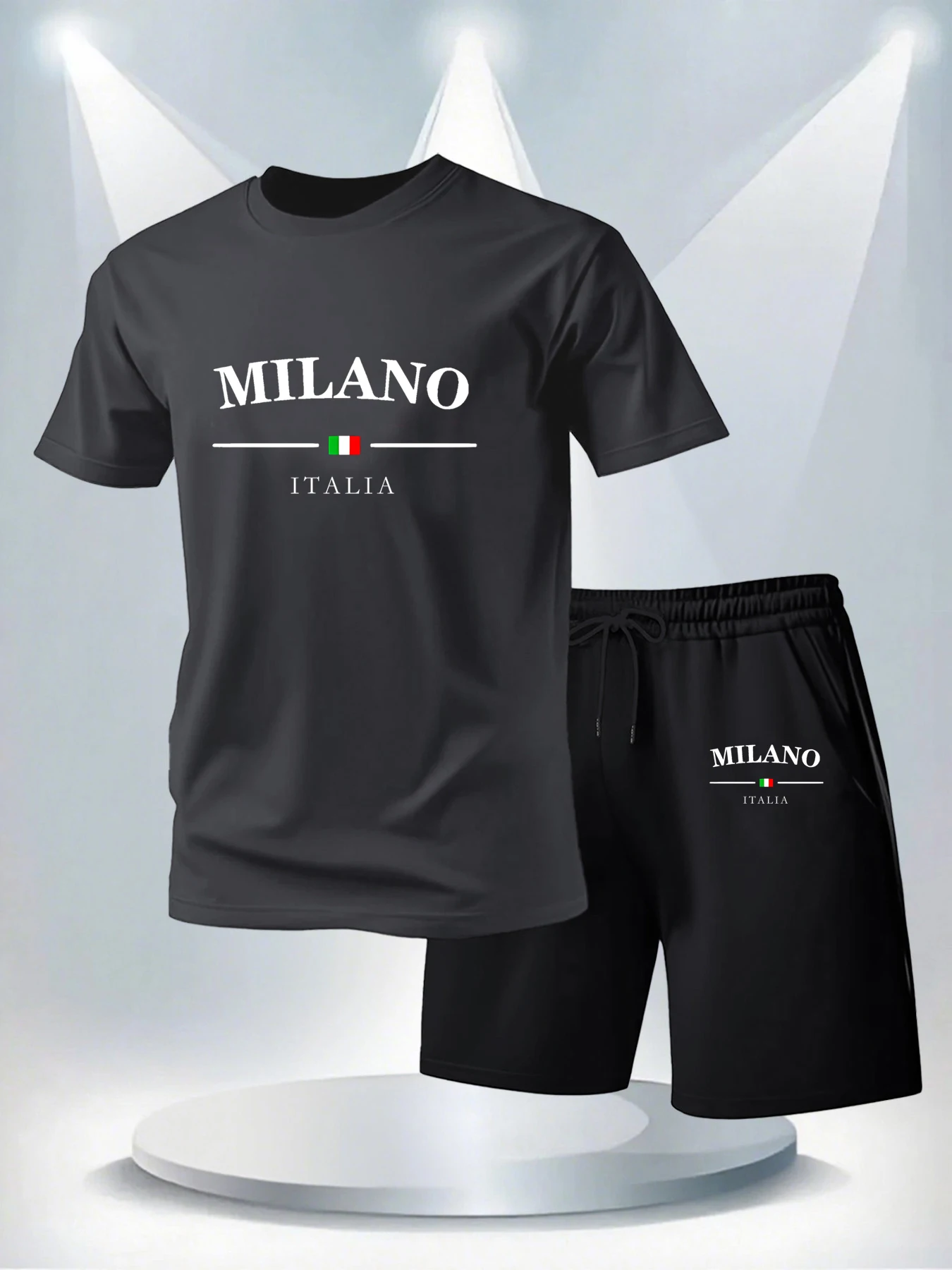 

MILANO костюм-футболка с принтом, мужской комплект из двух предметов, футболка, летние повседневные шорты с короткими рукавами и шнурком, спортивный комплект спортивных костюмов