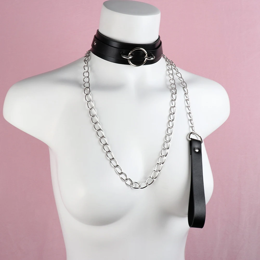 Slave Bondage Collar Luxury leather Neck Restraint Chain Leash BDSM Erotic Sex Toys For Women Couples Adult Games