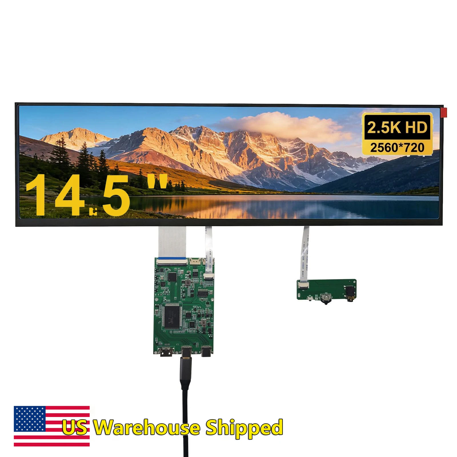 14.5 Inch 32:9 Ultra Wide Strip IPS Touch Monitor 2560×720 10-Point Capacitive Touch AIDA64 Hardware Monitoring Screen Type-C Mini HD Dual Port PC Case DIY Industrial Embedded Display