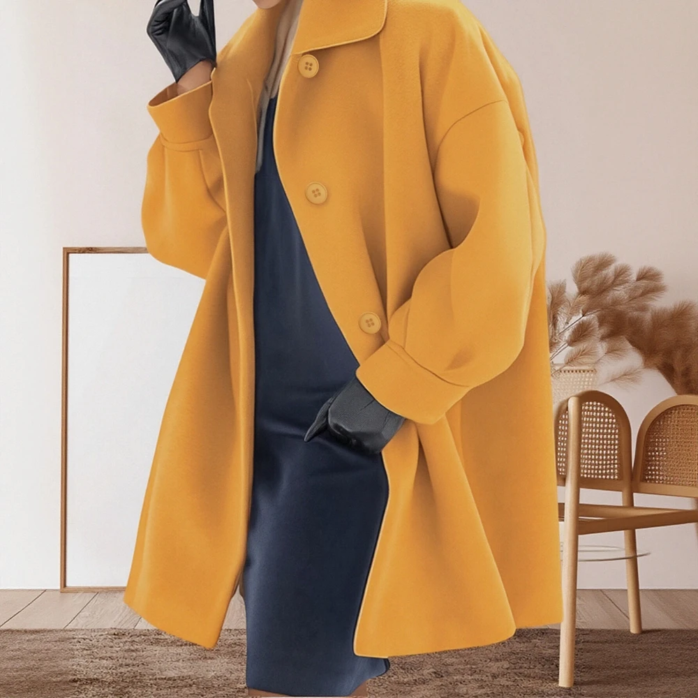معطف صوفي أنيق للنساء لربيع الخريف على الطراز الأوروبي ملابس خارجية عصرية بدون زخرفة أنيقة وعصرية