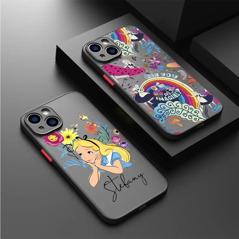 Alice In Wonderland Case For Apple iPhone 15 11 14 13 12 Pro 7 XR X XS Max 8 Plus 6 6S SE 2022 15Pro Black Matte Phone Funda