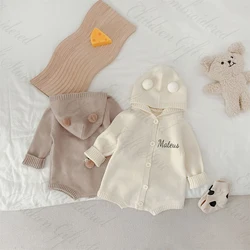 Personalized Cute Baby Clothes Custom Children's Knitted Sweater Jumpsuit Newborn Baby Shower Lovely Hoodie with Embroidery Name