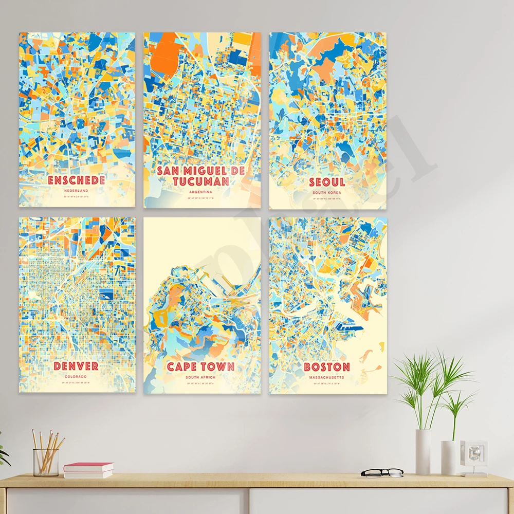 Clearwater Boston Cape Town Denver Te Wales San Miguel De Tucuman Tampa Greensboro Aix-en-Provence Plovdiv.City Color Map Poster