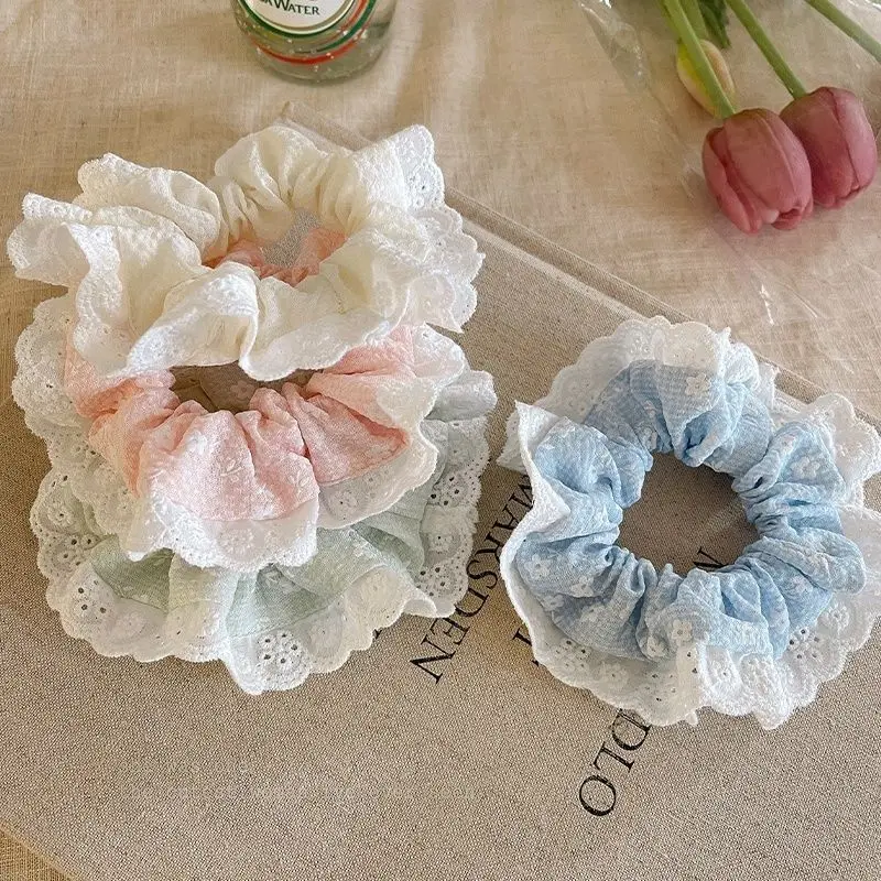 

4PCS Sweet flower polka dot headband, simple lace lace lace headband, fresh and cute style, girl tied ponytail headband