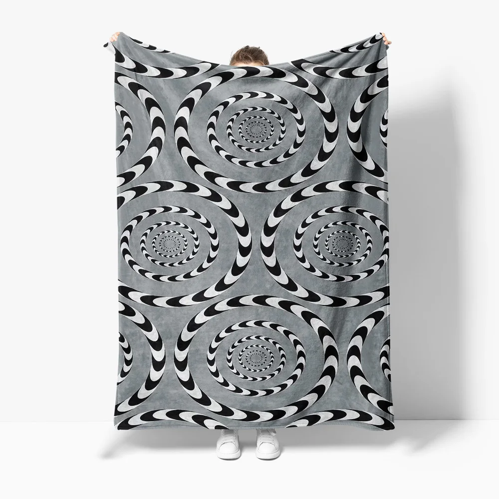 Psychedelic Swirls Optical Illusion Blanket Abstract Black & White Gradient Throw Blanket for Sofa Bed Decor