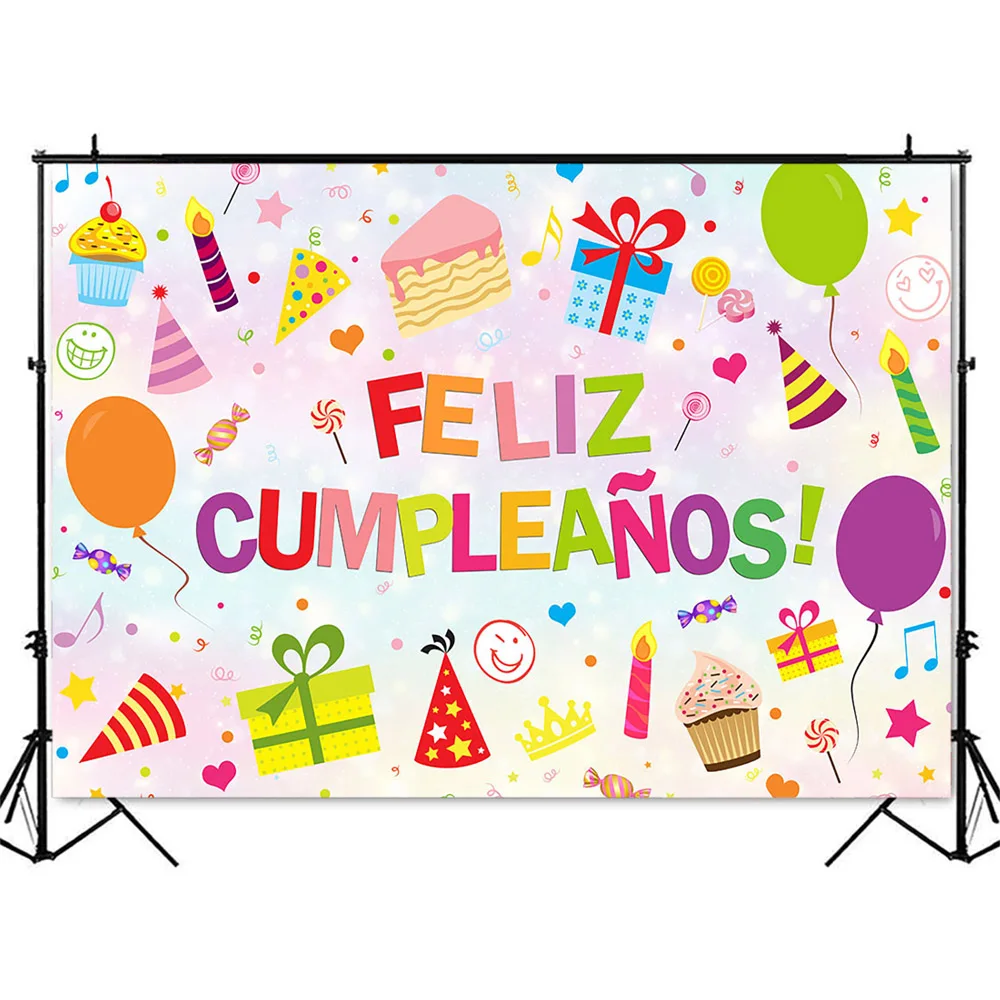 Feliz Cumpleaños Background Gifts Cake Customize Photo Backdrop Photocall Newborn Children Kids Birthday Party Decoration Banner