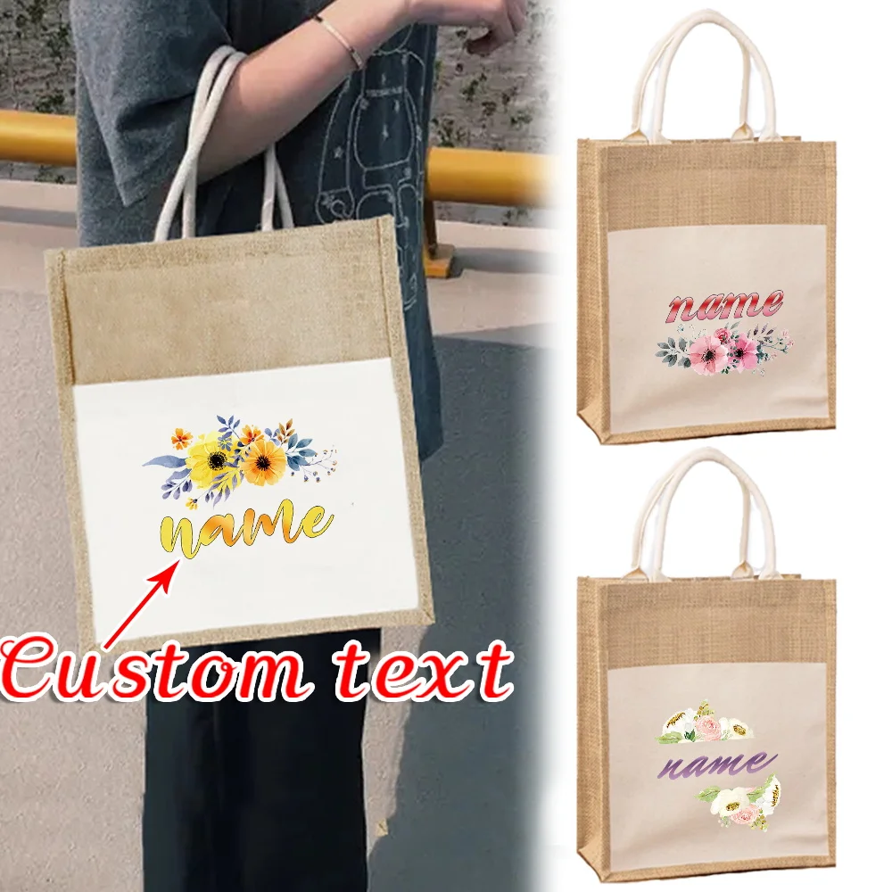 Personalized Customized Name Shopping Bags Holiday Travel New Linen Handbag Eco-friendly Tote Bag Cotton Linen Organizer Pouch