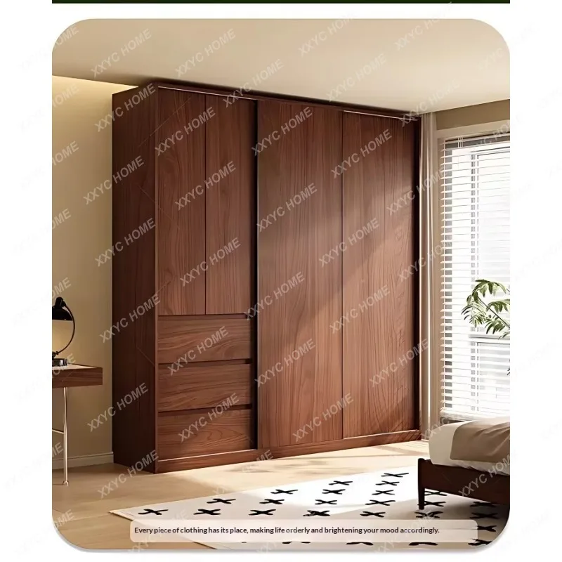 XX Any Size Custom Mid Century Walnut Sliding Wardrobe All Aluminum Zero Formaldehyde  Grade Bedroom Home Organizers