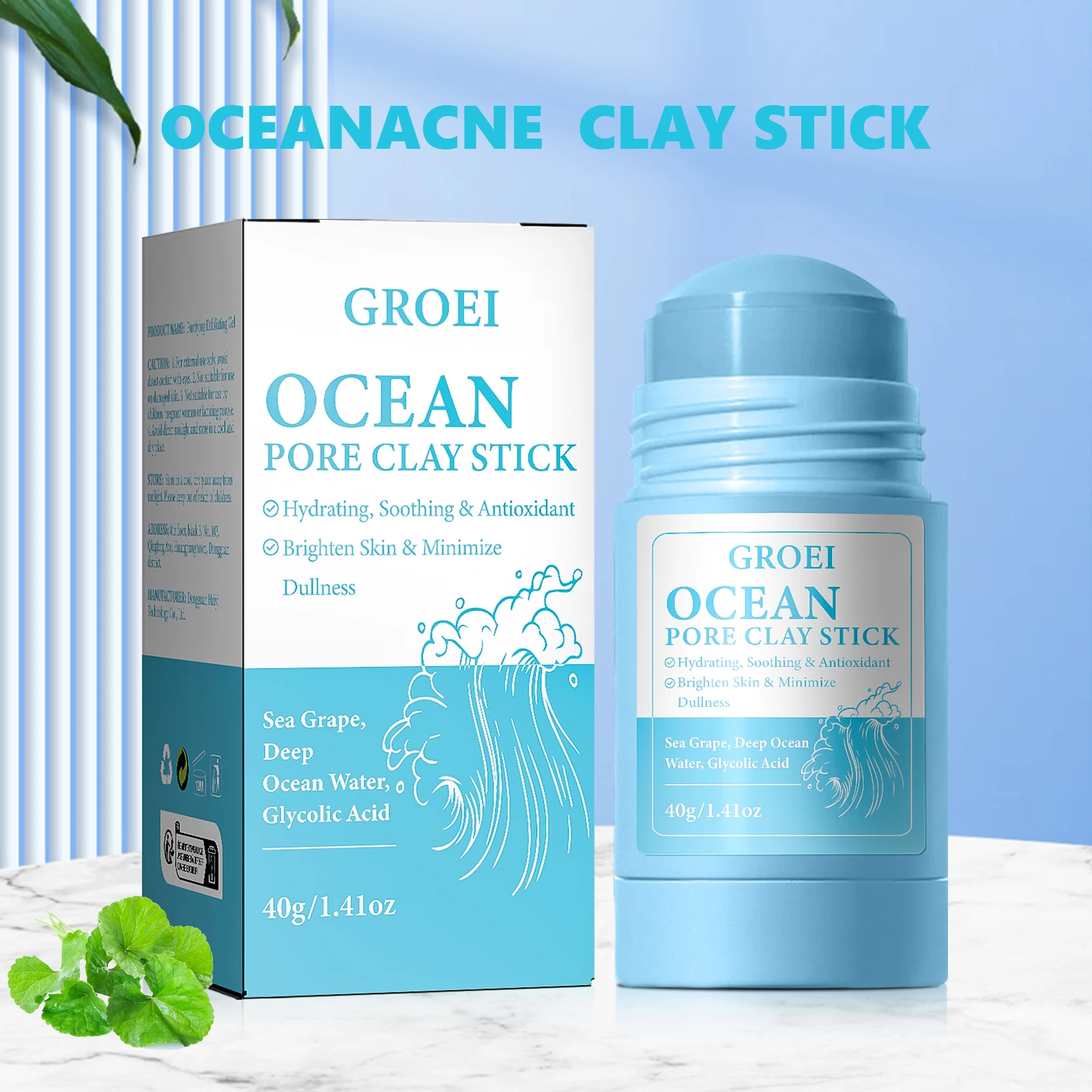 

GROEI 40g Ocean Clay Stick – Deep Cleansing, Pore Minimizer, Hydrating & Brightening Facial Mask for Glowing Skin Clay Face Mask