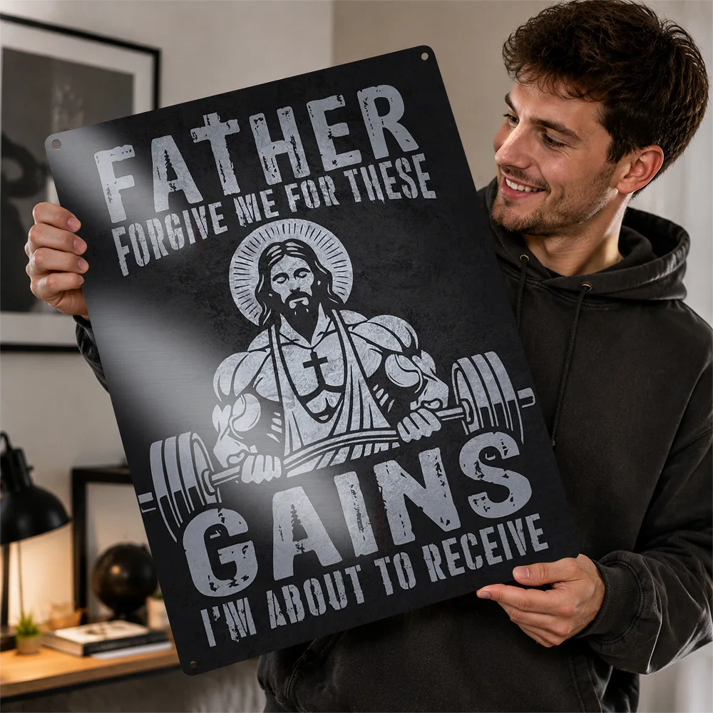 Jesus Barbell Workout Quote Printed Poster Humorous Wall Art For Home Gym Personalized Aluminum Metal Sign Fitness Lover Gift