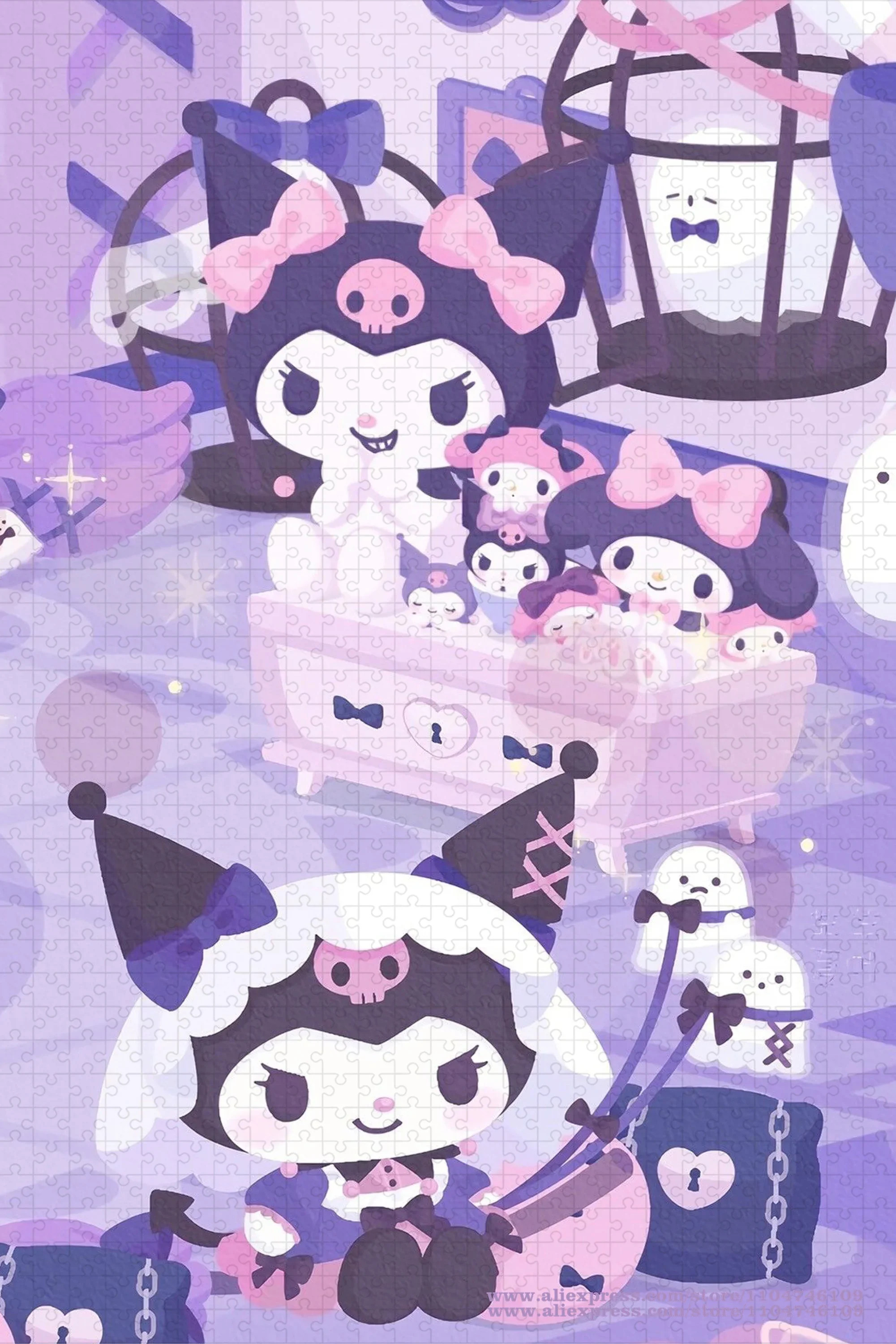 Sanrio Kuromi 퍼즐 퍼즐 108/200/300/500/1000Pcs 성인 어린이 나무 퍼즐 어린이 퍼즐 지능 소녀 선물 개발