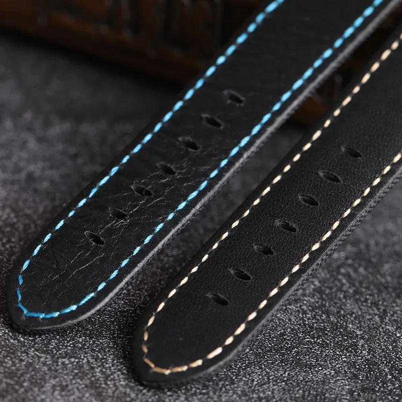 Black Nylon Leather Watchband Compatible With PAM  Watch Strap 22 24 26MM Soft Vintage Bracelet For panerai