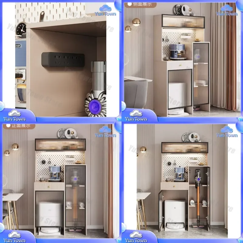 Solid Wood Dining Side Cabinet for Wall Mount High Storage Cabinet for Stone Keworth Sweeping Robot Vacuum Cleaner Shelf