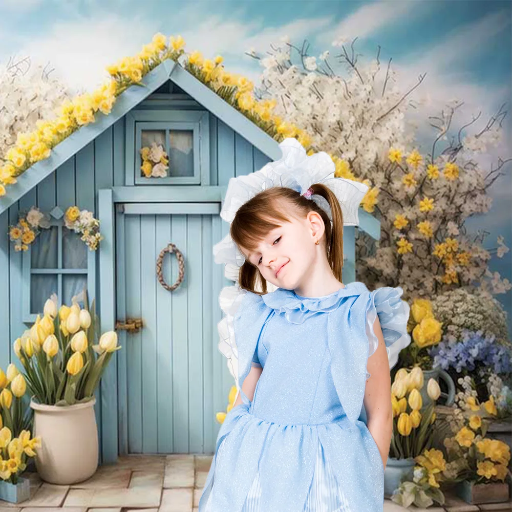 Spring Garden Flower House Background Girl Child Birthday Party Cake Smash Portrait Photography Backdrops Photo Studio Props