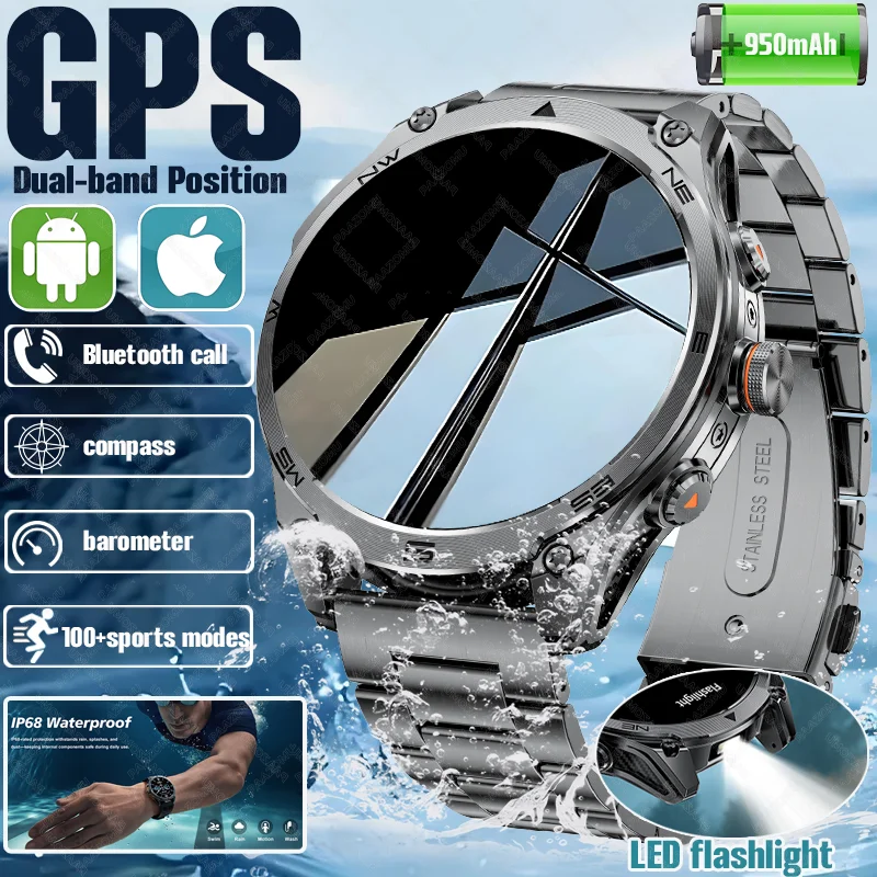 

2025 New 1000mAh Large Battery GPS Outdoor Sports Smart Watch Men Compass barometer Bluetooth call Health Monitoring Smartwatch