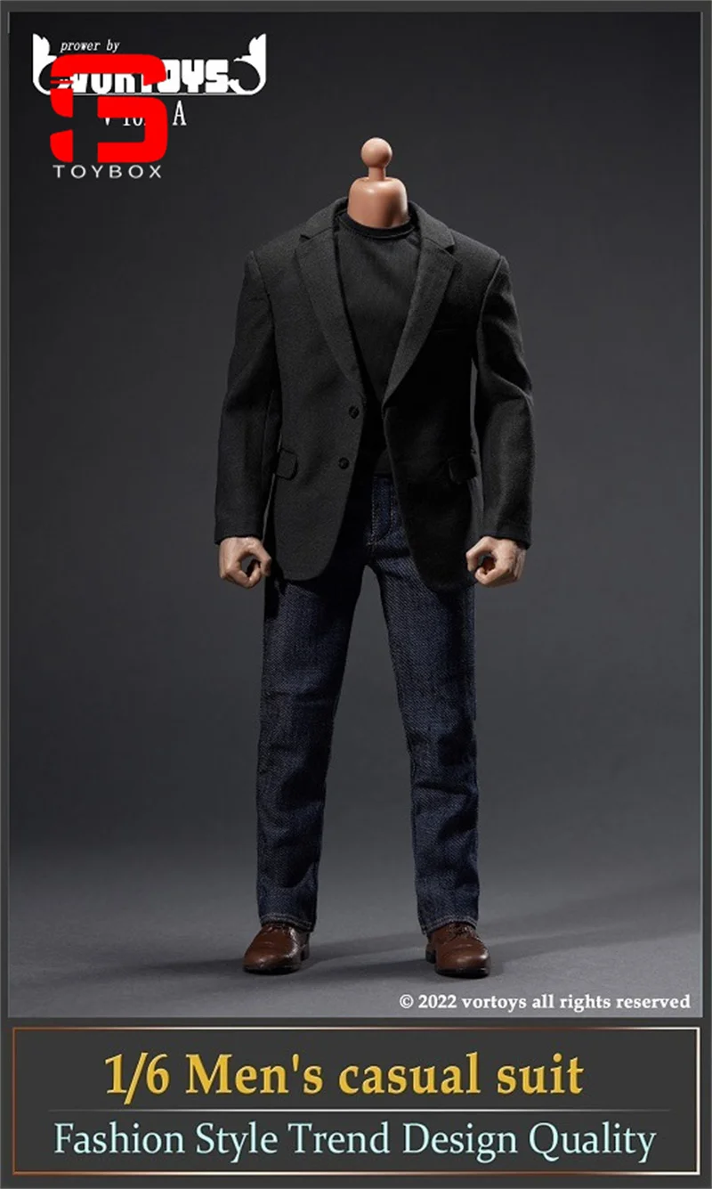 In Stock VORTOYS V1026 1/6 Male Casual Suit Set Suit Jacket Shirt Jeans Clothes Model Fit 12