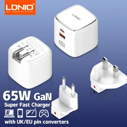 LDNIO 65W USB C cargador GaN cargador multipuerto tipo C adaptador de viaje para MacBook iPad iPhone 15 14 Pro Max Xiaomi Galaxy S23