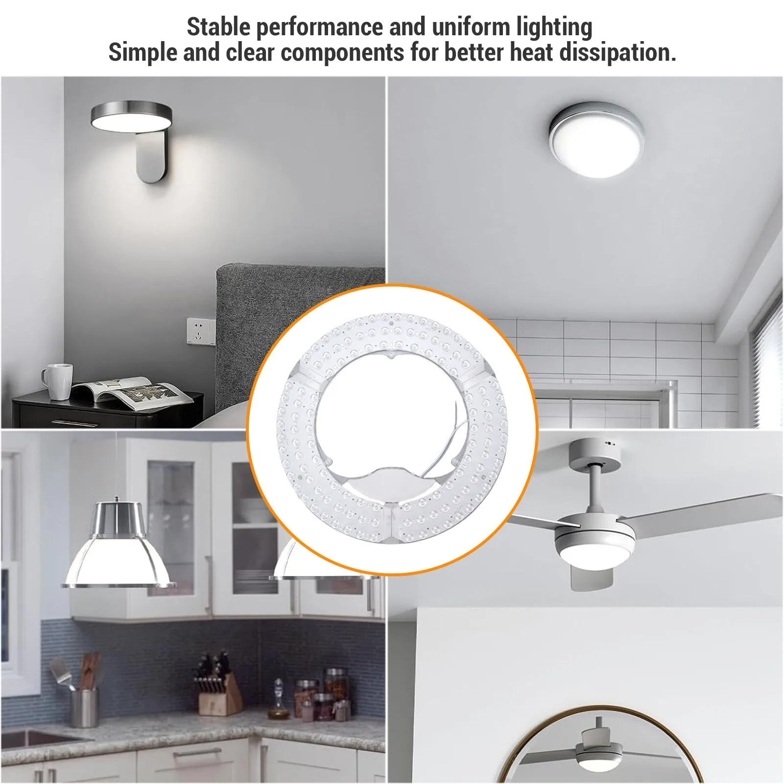 Ceiling Fan Led Light Module 3 Colors Brightness Adjustable Magnetic Ceiling Light Retrofit Kit 240mm / 9.45in