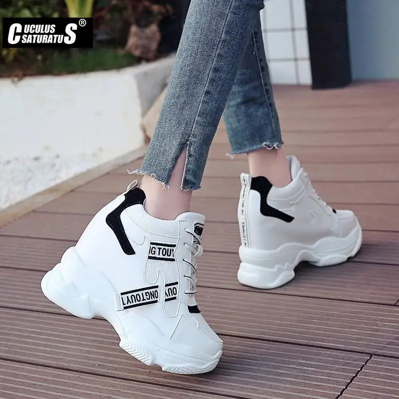 Cuculus High Flat Platform 9cm Height Increasing Casual Shoes Woman 2022 Spring New Hidden Wedge Sneakers Female Vulcanize Shoes