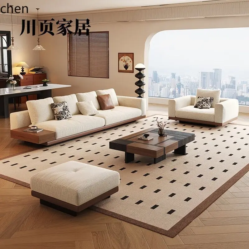 HT Simple Retro Chenille Fabric Sofa Straight Row Living Room Sofa with Removable and Washable Cover Vintage Style