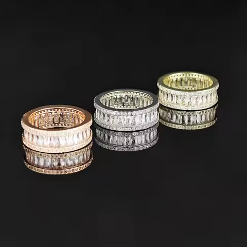 Luxury Round Rose Gold Silver Color Aesthetic Eternity Band Ring Africa for Women Lady Anniversary Gift Jewelry Moonso R5389