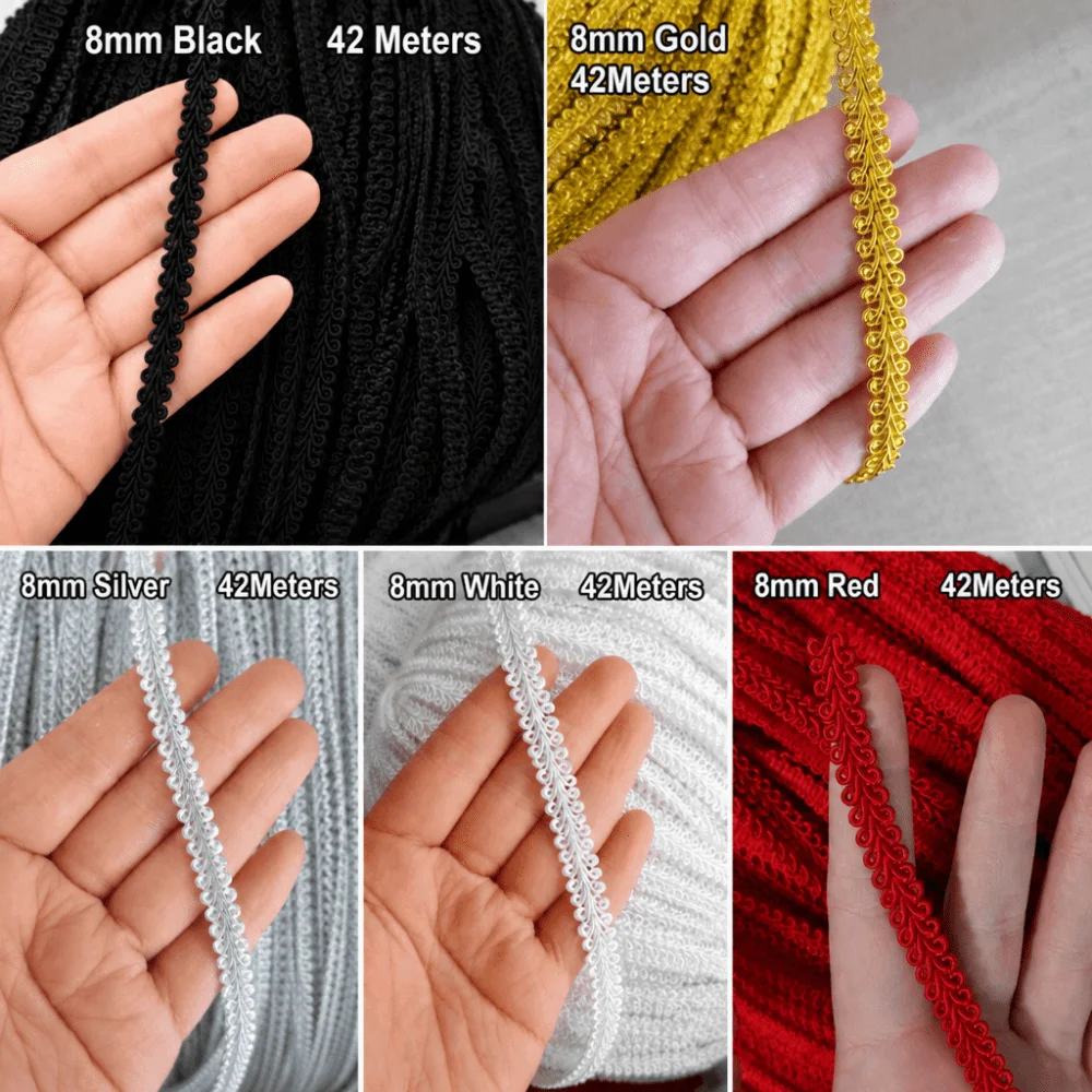 42M Length 8mm Width Herringbone Lace Trim Centipede Design Herringbone Grain Garment Accessory Lace Flat Weave Gold Silver Tone