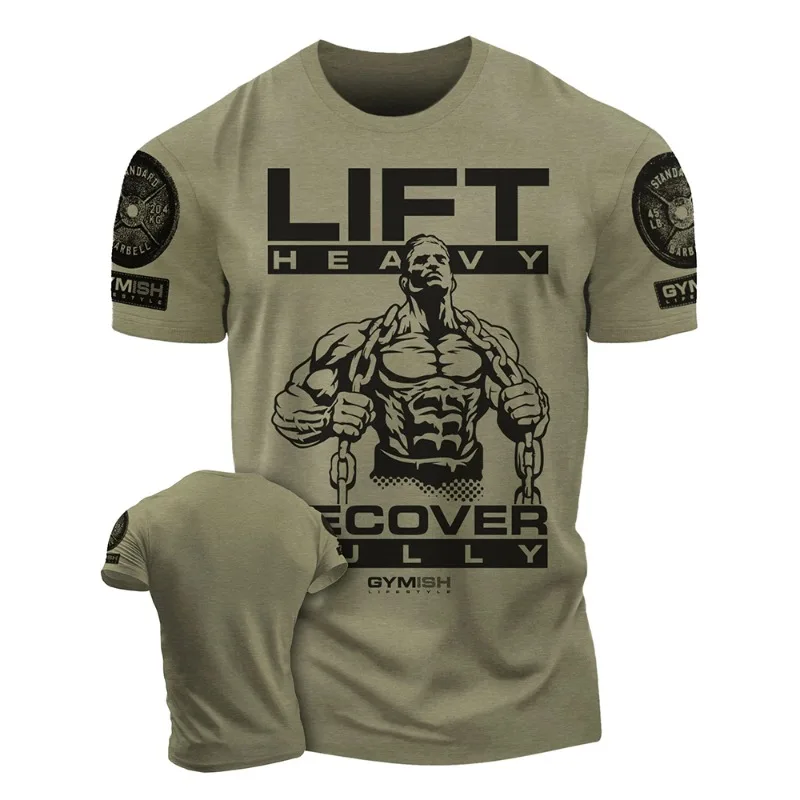 

Men's summer 3D printing recovery complete exercise T-shirt fun gym round neck polyester T-shirt men's short sleeved muscle men'