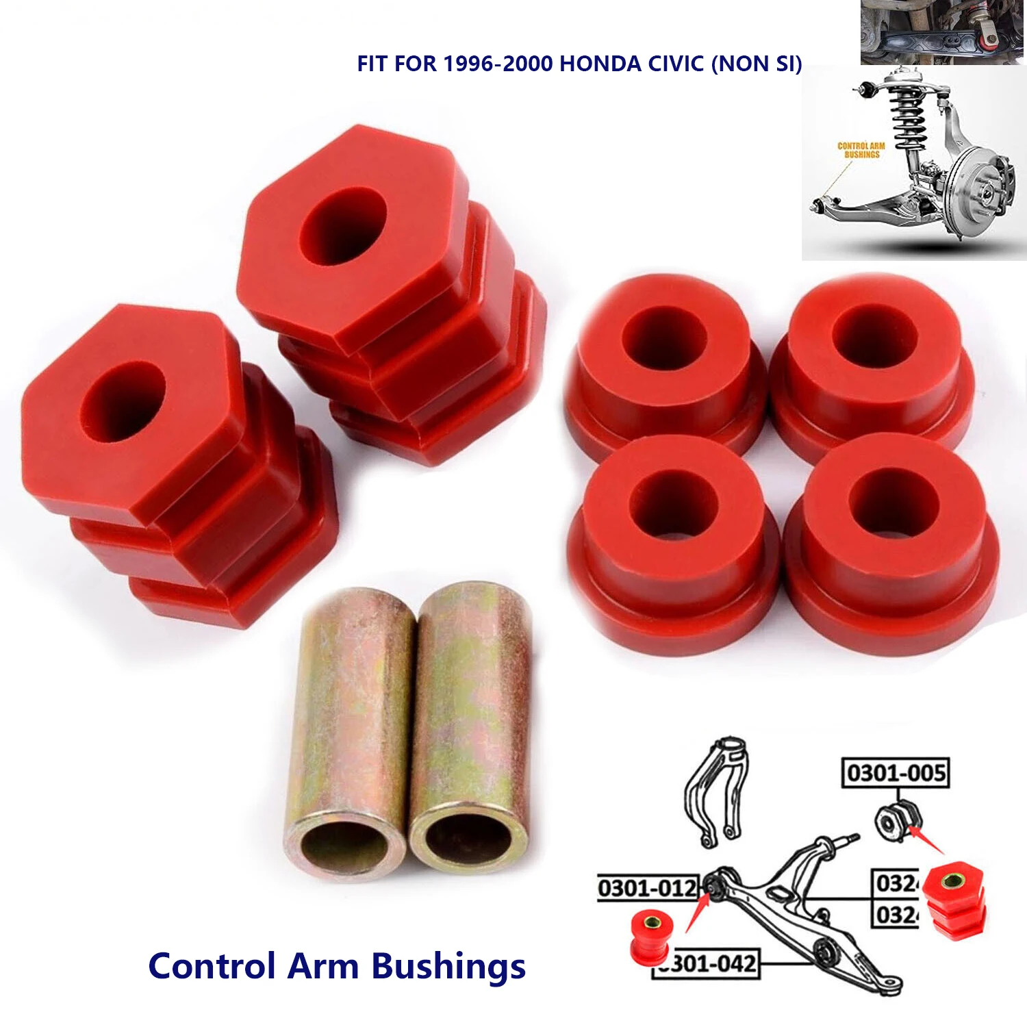 Replacement Prothane Front Lower Control Arm Bushing Kit for 1996-2000 Honda Civic EK Non Si