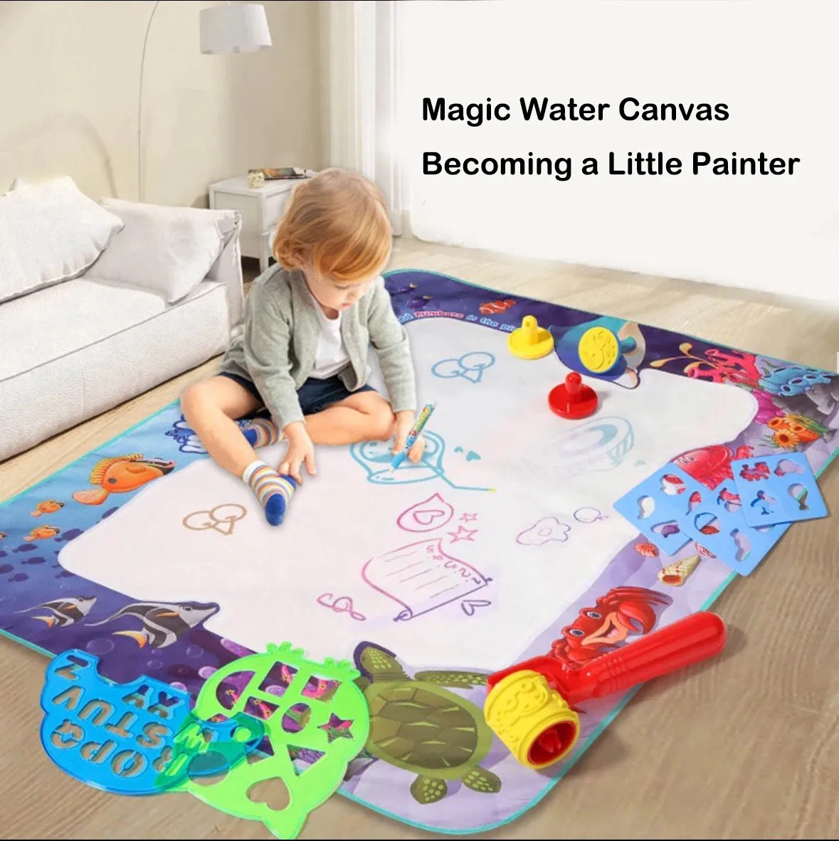 Magic Water Drawing Mat 100x80CM Magic pens Montessori Toys Learning Blanket Writing Children Drawing Board Educational Toys Kid