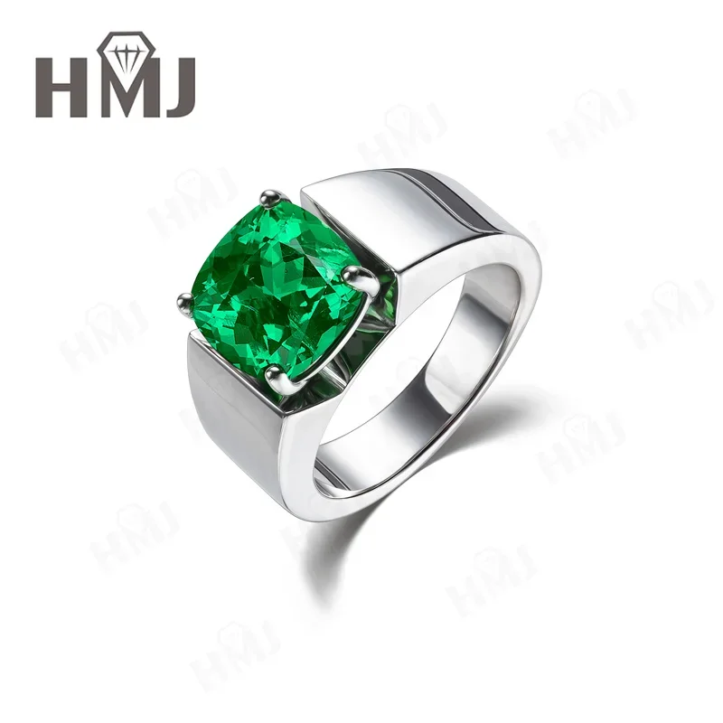 Edelstein-Ring 10x10mm Labor-Gezüchteter Smaragd Moissanit Kissenförmiger Schliff 925 Sterling Silber für Damen Herren Vintage Hypoallergene Anhänger – Detail 3