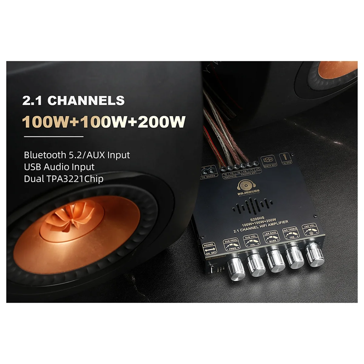 ABGN новый S200HS Bluetooth 5,2 плата цифрового усилителя сабвуфера 2,1 канала 100 Вт + 100 Вт + 200 Вт широкое напряжение 12-24 В стерео Hi-Fi