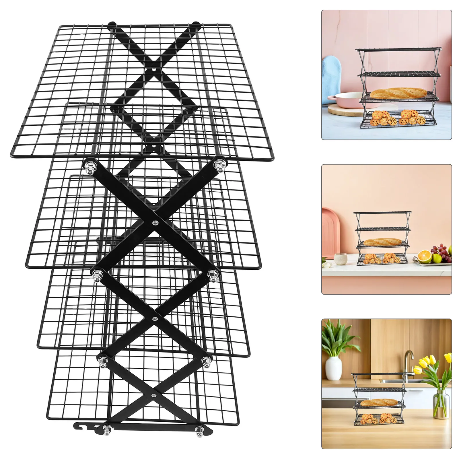 

Набор из 3-х 4-ярусных складных решеток для охлаждения выпечки: тортов, печенья, хлеба, кондитерских изделий, хлеба на закваске, пиццы - компактные, штабелируемые, проволочные решетки для выпечки