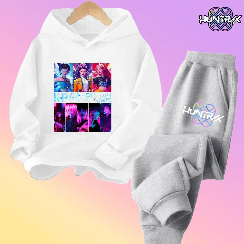 

Kpop Demon Hunters, хит продаж, детские осенне-весенние повседневные комплекты одежды из 2 предметов с капюшоном + штаны, спортивные костюмы для детей от 2 до 13 лет, комплекты одежды для мальчиков и девочек