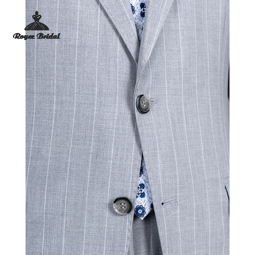Abito da sposa da uomo monopetto in due pezzi a righe grigie 2026 Abito da sera da lavoro con risvolto a punta Abiti personalizzati para hombre