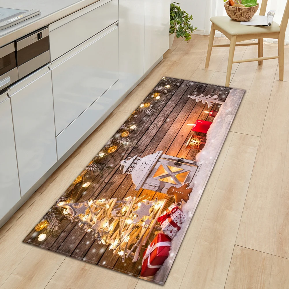 Christmas Kitchen Mat Home Entrance Doormat Bedroom Bedside Living Room Floor Decor Carpet Bath Hallway Door Anti-Slip Foot Rug