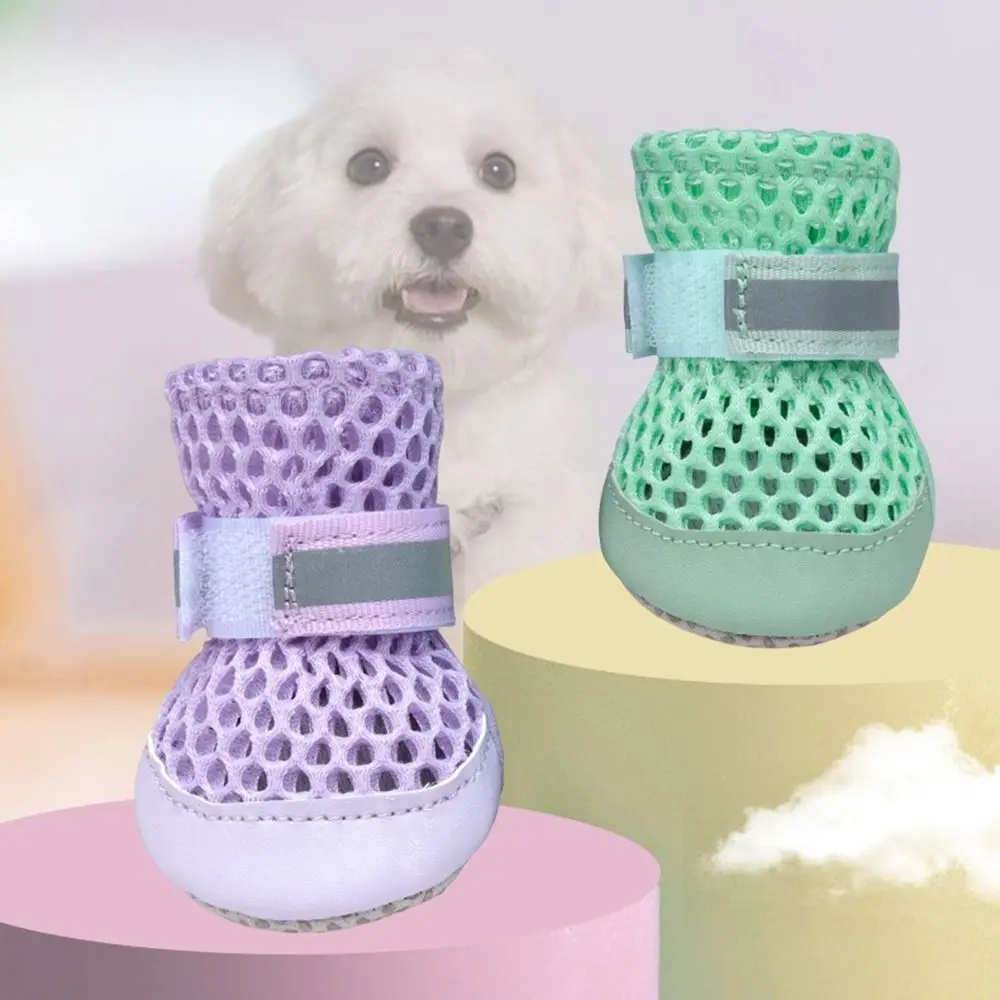 

4Pcs Breathable Mesh Dog Shoes Anti Slip Soft Sole Dog Paw Protectors Wear Resistant Comfortable Pet Dog Sandals Outdoor