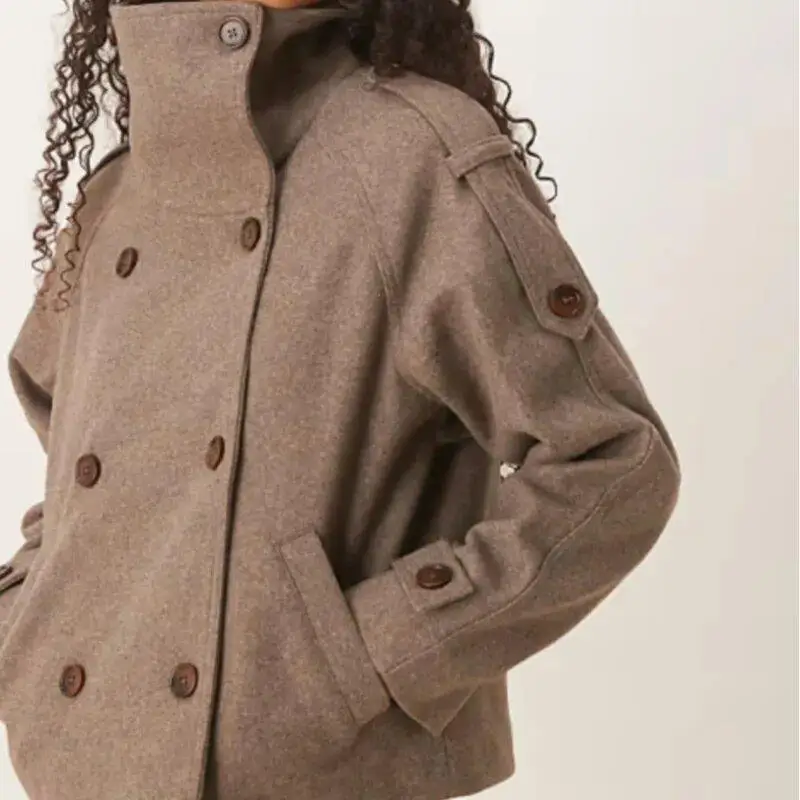 

Высококачественное женское шерстяное пальто, новое осенне-зимнее двубортное куртка с воротником-стойкой и кетми, модный воротник для поездок на работу